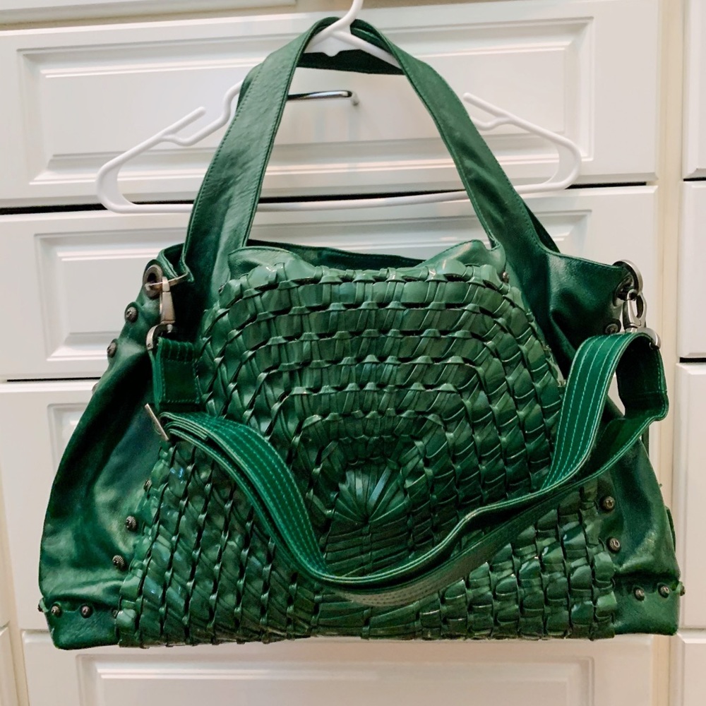 Salvatore Ferragamo Emerald Leather Woven Bag